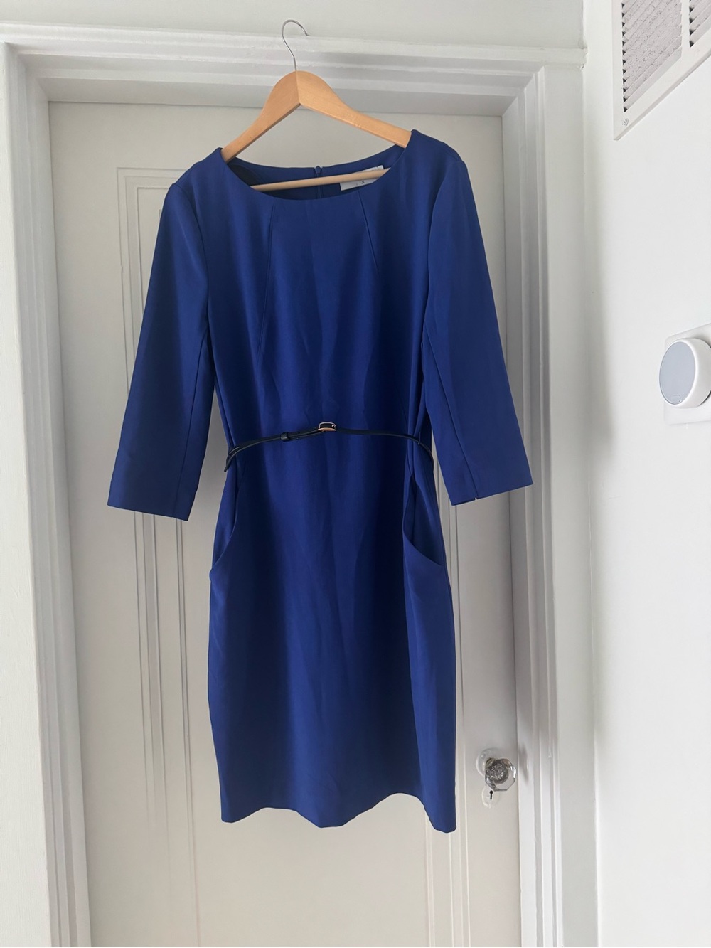 MM.LaFleur Etsuko Cobalt Blue Sheath Dress with Slim Belt